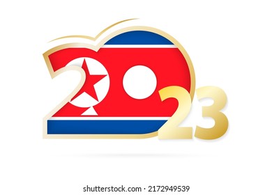 Year 2023 with North Korea Flag pattern. Vector Illustration.