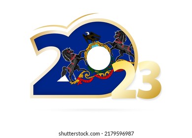 Year 2023 with Pennsylvania Flag pattern. Vector Illustration.