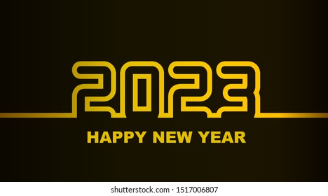 Year 2023 - simple greeting card, invitation, flyer, poster or design element - golden gradient outline - vector illustration