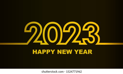 Year 2023 - simple greeting card, invitation, flyer, poster or design element - golden outline - vector illustration