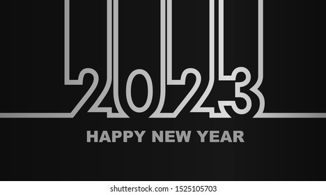 Year 2023 - simple greeting card, invitation, flyer, poster or design element - silver-metal-gray outline - vector illustration