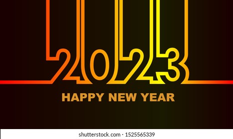 Year 2023 - simple greeting card, invitation, flyer, poster or design element - warm - yellow orange red outline - vector illustration