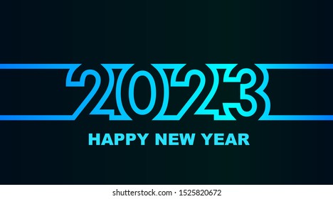 Year 2023 - simple greeting card, invitation, flyer, poster or design element - cold - cyan bluish blue outline - vector illustration