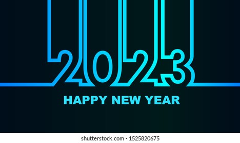 Year 2023 - simple greeting card, invitation, flyer, poster or design element - cold - cyan bluish blue outline - vector illustration