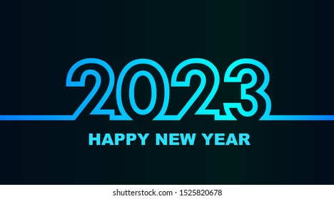 Year 2023 - simple greeting card, invitation, flyer, poster or design element - cold - cyan bluish blue outline - vector illustration