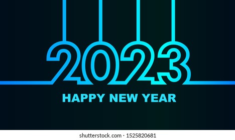 Year 2023 - simple greeting card, invitation, flyer, poster or design element - cold - cyan bluish blue outline - vector illustration