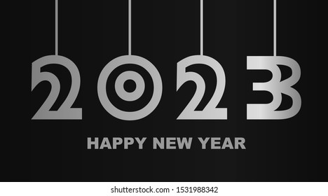 Year 2023 - simple greeting card, invitation, flyer, poster or design element - silver-metal-gray - vector illustration