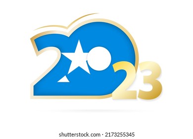 Año 2023 con el patrón de bandera de Somalia. Ilustración vectorial.