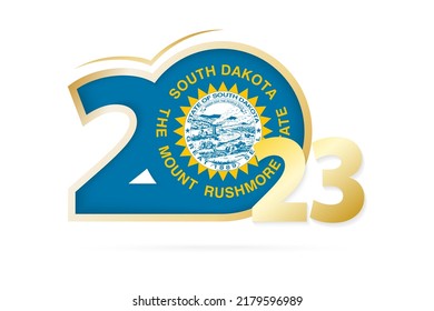 Year 2023 with South Dakota Flag pattern. Vector Illustration.