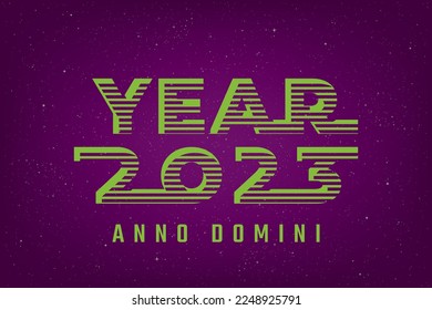 Year 2023 Striped Future Space Style Logo and Latin Anno Domini Lettering as in the Year of Our Lord Meaning - Vector Mixed Graphic Design