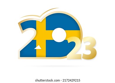 Year 2023 with Sweden Flag pattern. Vector Illustration.