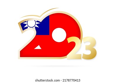 Año 2023 con el patrón de bandera de Taiwán. Ilustración vectorial.