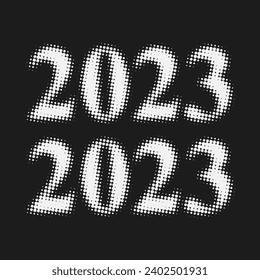 Plantilla de impresión artística de diseño de semitono de punto de texto de año 2023