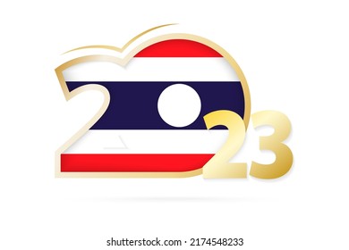 Year 2023 with Thailand Flag pattern. Vector Illustration.