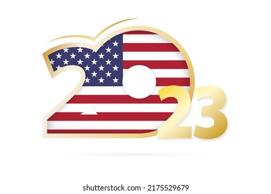 Year 2023 with USA Flag pattern. Vector Illustration.