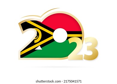 Year 2023 with Vanuatu Flag pattern. Vector Illustration.