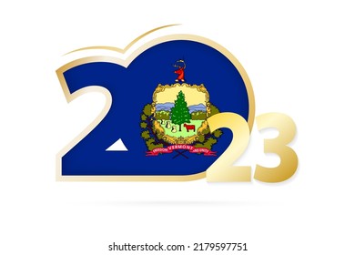 Year 2023 with Vermont Flag pattern. Vector Illustration.