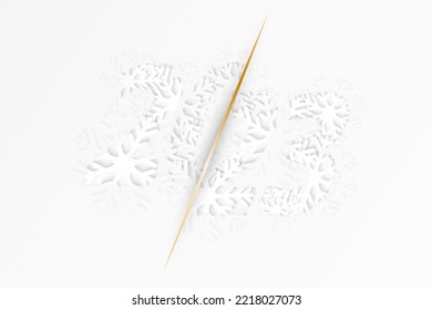 Year 2023 white abstract design with snowflakes for New Year design. Vector illustration.