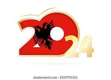 Año 2024 con el patrón de la bandera albanesa. Ilustración vectorial.