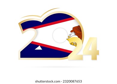 Year 2024 with American Samoa Flag pattern. Vector Illustration.