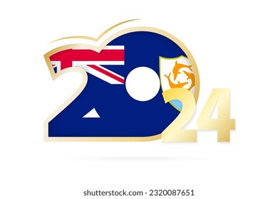 Jahr 2024 mit Anguilla Flag Muster. Vektorgrafik.