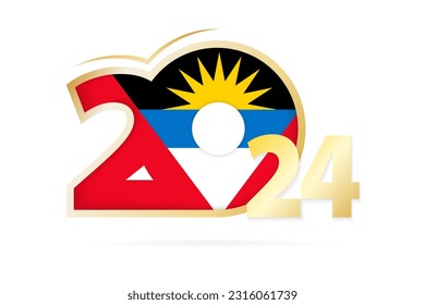 Year 2024 with Antigua and Barbuda Flag pattern. Vector Illustration.