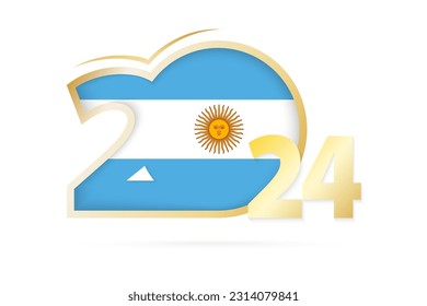 Year 2024 with Argentina Flag pattern. Vector Illustration.