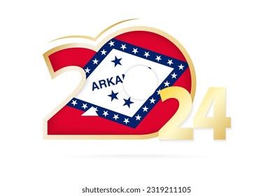 Year 2024 with Arkansas Flag pattern. Vector Illustration.