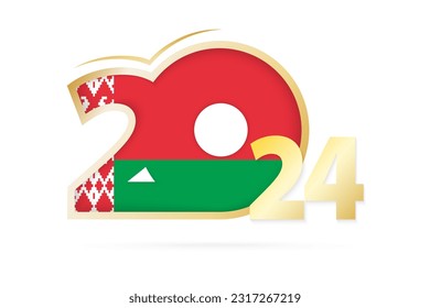 Year 2024 with Belarus Flag pattern. Vector Illustration.