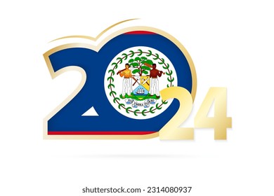Year 2024 with Belize Flag pattern. Vector Illustration.