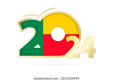 Year 2024 with Benin Flag pattern. Vector Illustration.