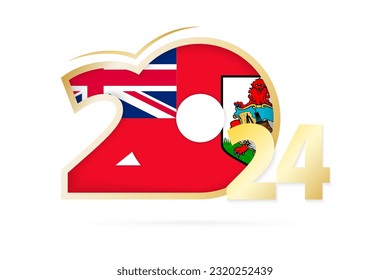 Year 2024 with Bermuda Flag pattern. Vector Illustration.