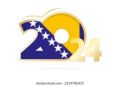 Year 2024 with Bosnia and Herzegovina Flag pattern. Vector Illustration.