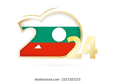 Jahr 2024 mit bulgarischem Flaggenmuster. Vektorgrafik.