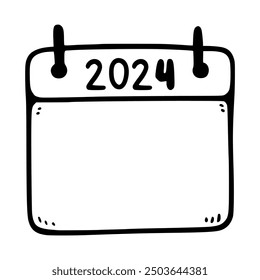 year 2024 calendar doodle hand drawn vector illustration template design