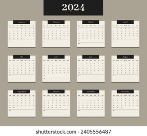 Year 2024 Calendar Vector Design