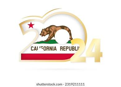 Year 2024 with California Flag pattern. Vector Illustration.