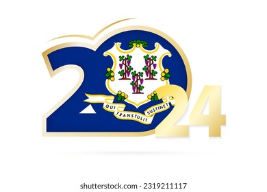 Year 2024 with Connecticut Flag pattern. Vector Illustration.