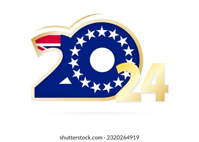 Year 2024 with Cook Islands Flag pattern. Vector Illustration.