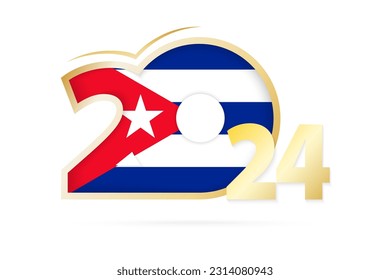 Year 2024 with Cuba Flag pattern. Vector Illustration.