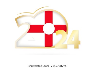 Year 2024 with England Flag pattern. Vector Illustration.