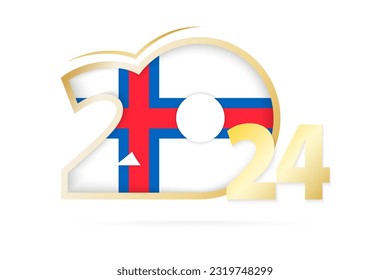 Year 2024 with Faroe Islands Flag pattern. Vector Illustration.