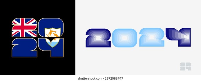 Year 2024 with flag of Anguilla and in color palate of Anguilla flag. Happy New Year 2024 in two different style. New Year design for Calendar, Posters, Greeting Cards or Election.