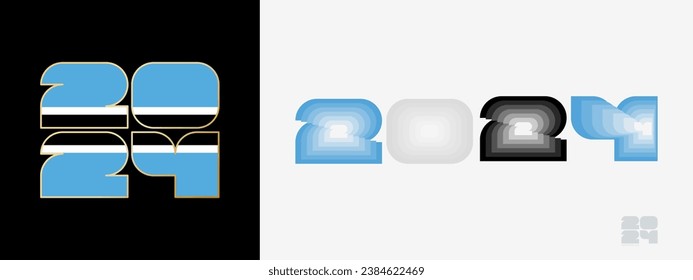 Year 2024 with flag of Botswana and in color palate of Botswana flag. Happy New Year 2024 in two different style. New Year design for Calendar, Posters, Greeting Cards or Election.