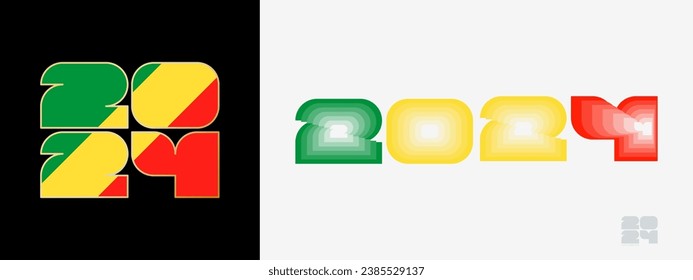 Year 2024 with flag of Congo and in color palate of Congo flag. Happy New Year 2024 in two different style. New Year design for Calendar, Posters, Greeting Cards or Election.