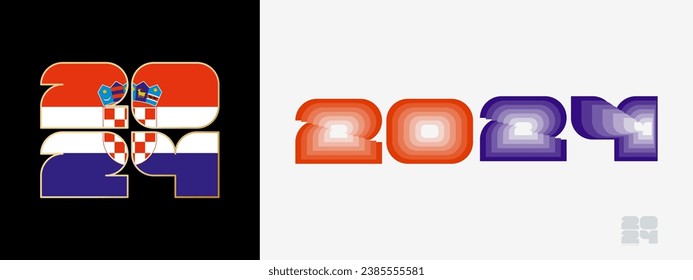 Year 2024 with flag of Croatia and in color palate of Croatia flag. Happy New Year 2024 in two different style. New Year design for Calendar, Posters, Greeting Cards or Election.