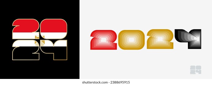 Year 2024 with flag of Egypt and in color palate of Egypt flag. Happy New Year 2024 in two different style. New Year design for Calendar, Posters, Greeting Cards or Election.