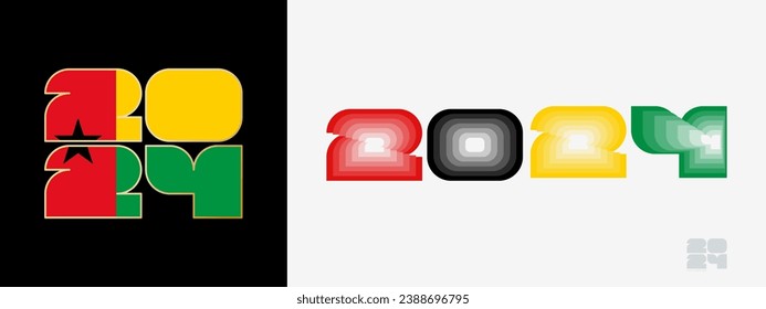 Year 2024 with flag of Guinea-Bissau and in color palate of Guinea-Bissau flag. Happy New Year 2024 in two different style. New Year design for Calendar, Posters, Greeting Cards or Election.