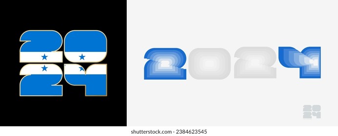 Year 2024 with flag of Honduras and in color palate of Honduras flag. Happy New Year 2024 in two different style. New Year design for Calendar, Posters, Greeting Cards or Election.