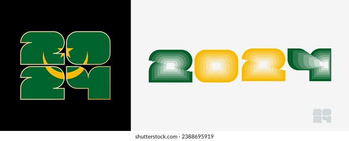 Year 2024 with flag of Mauritania and in color palate of Mauritania flag. Happy New Year 2024 in two different style. New Year design for Calendar, Posters, Greeting Cards or Election.